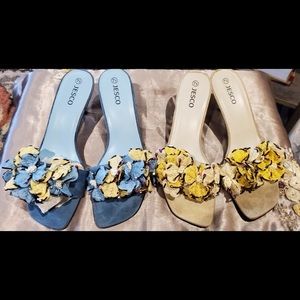 NWOT VINTAGE JESCO 7.5 SUEDE SLIDES banana yellow or baby blue
